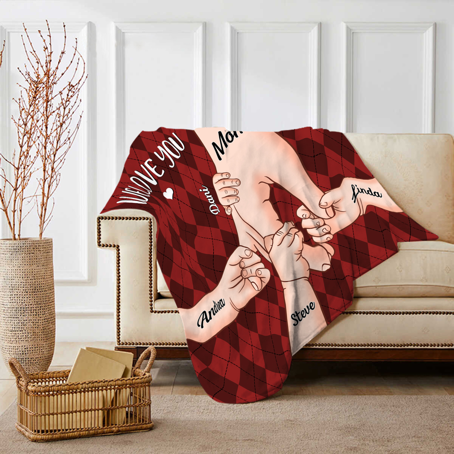 Personalised Flannel Blanket with Custom 5 Names Christmas Gift for Mum | Jessmade