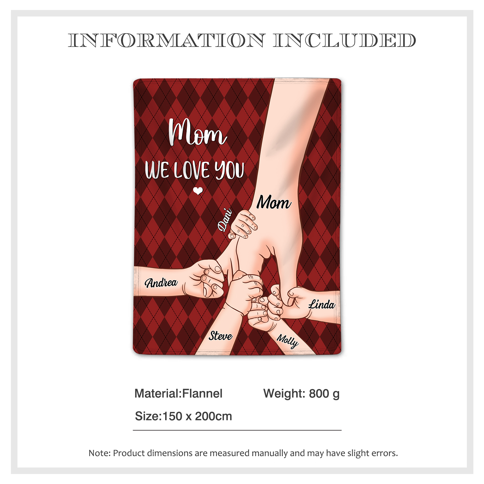 Personalised Flannel Blanket with Custom 6 Names Christmas Gift for Mum | Jessmade