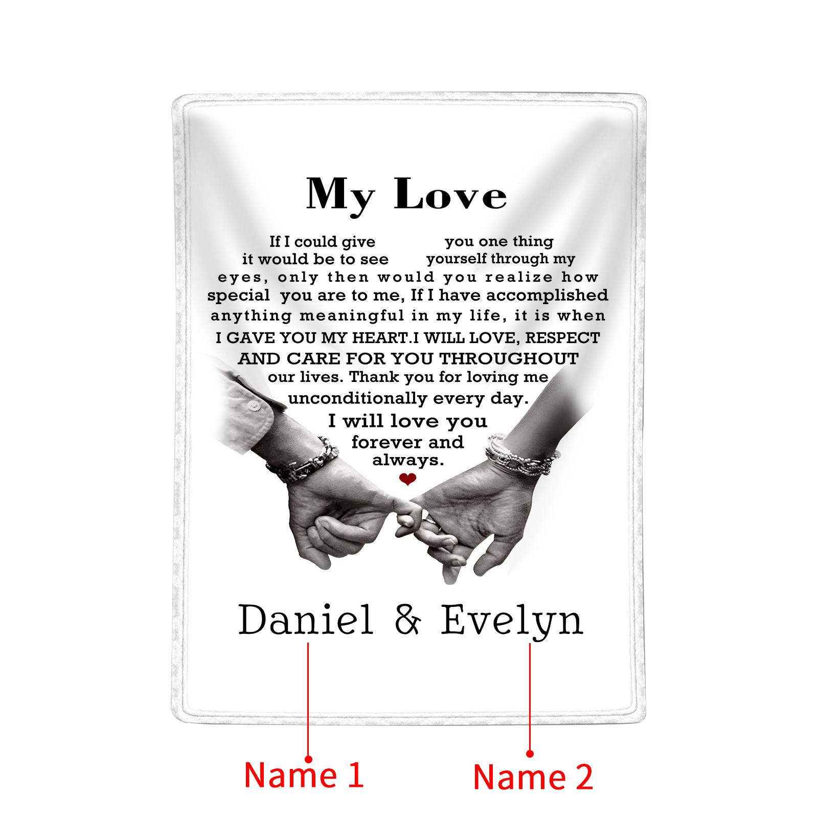 Personalised Couple Blanket with Custom 2 Names Love Letter Throw Blanket Gift for Couple | Jessmade