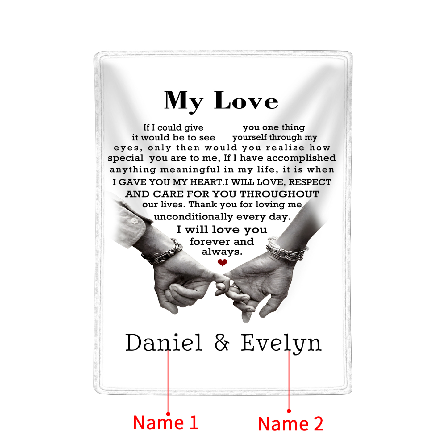 Personalised Couple Blanket with Custom 2 Names Love Letter Throw Blanket Gift for Couple | Jessmade