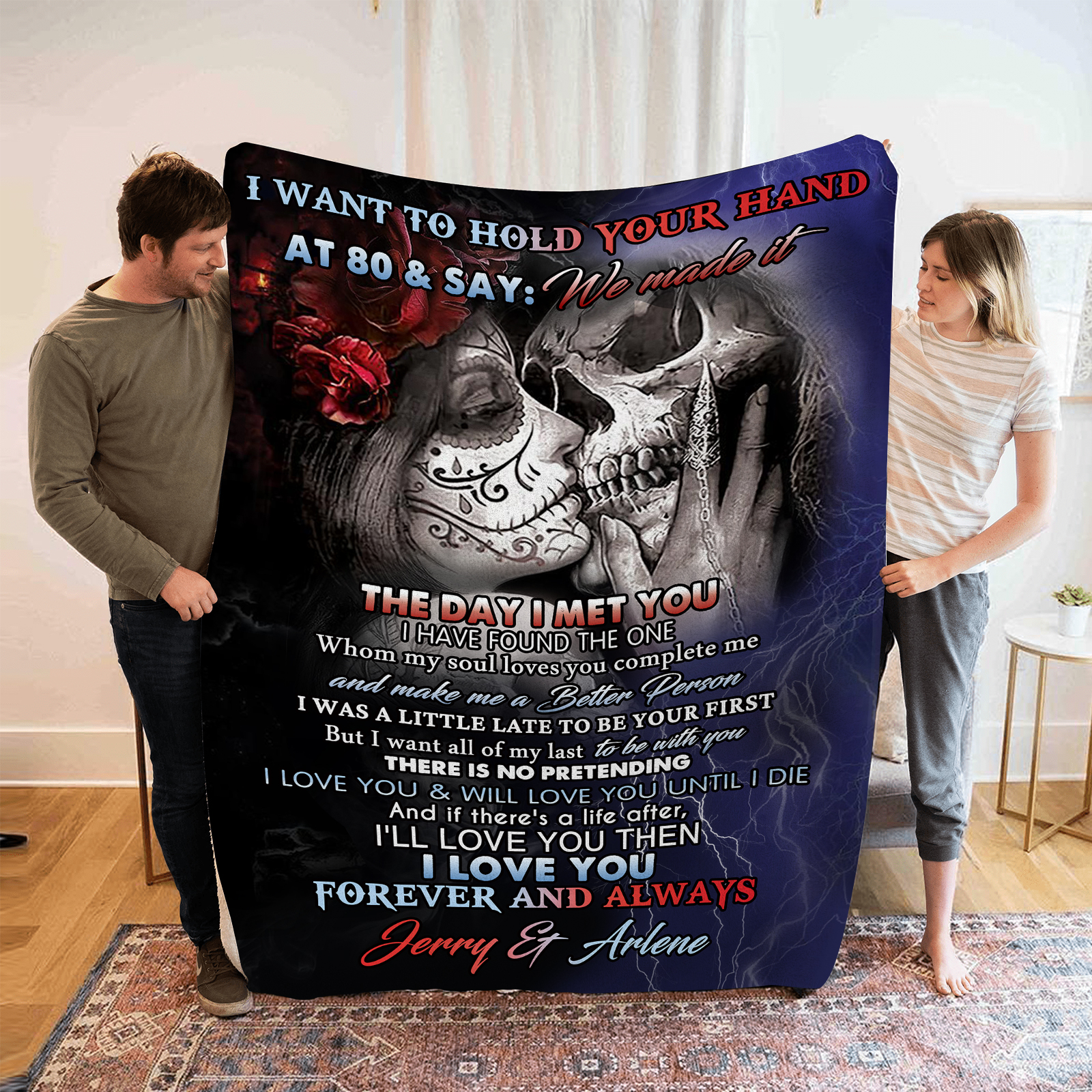 Personalised Couple Blanket with Custom 2 Names Flannel Throw "I Love You Forever and Always" Gift for Couple | Jessmade