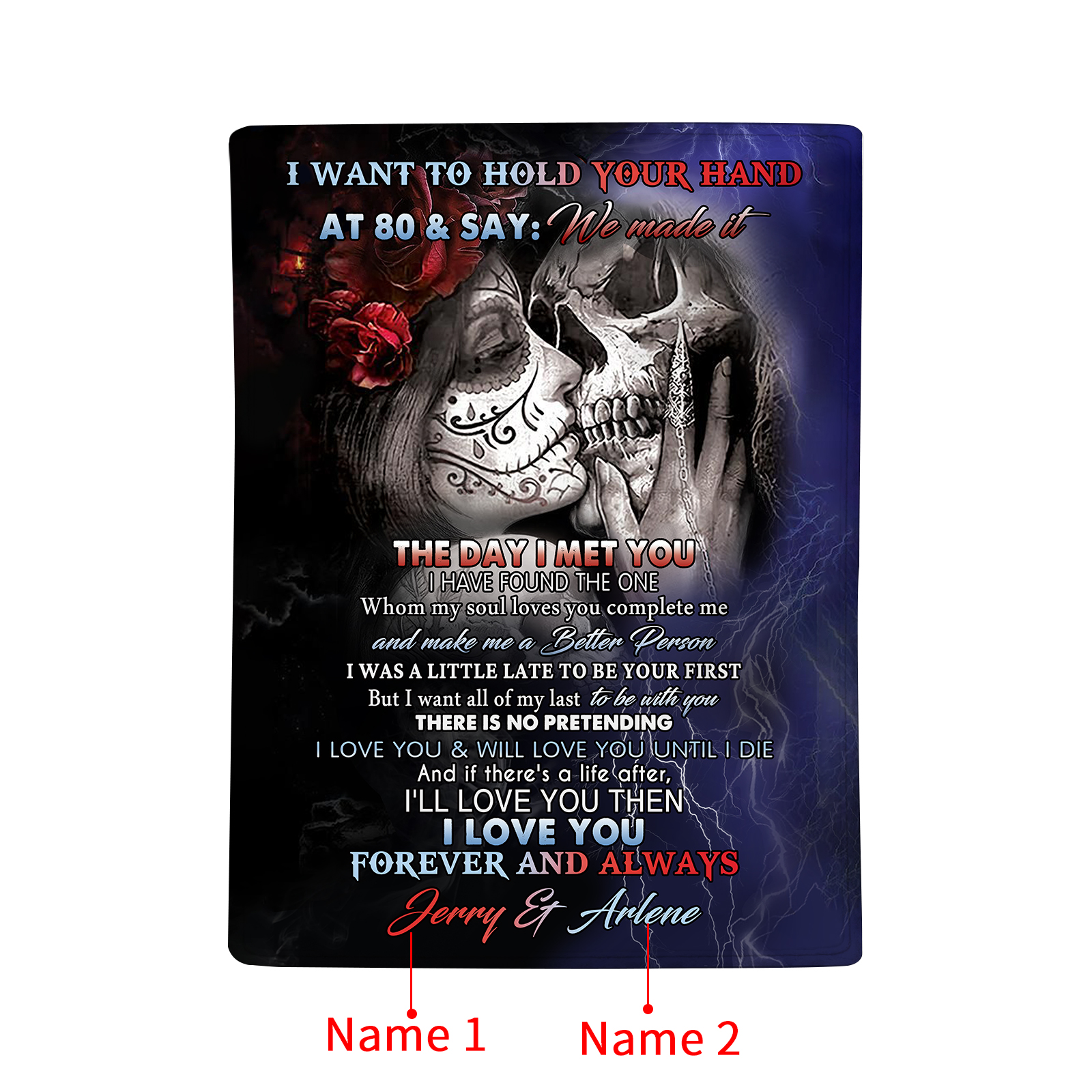 Personalised Couple Blanket with Custom 2 Names Flannel Throw "I Love You Forever and Always" Gift for Couple | Jessmade