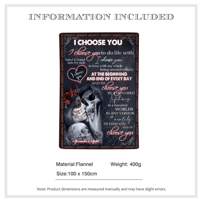 Personalised "I Choose You" Flannel Couple Blanket – Custom 2 Names Gift for Couple | Jessmade