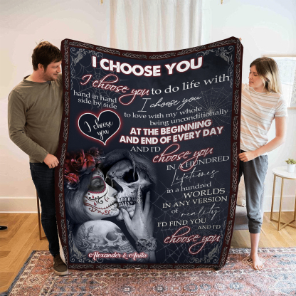 Personalised "I Choose You" Flannel Couple Blanket – Custom 2 Names Gi