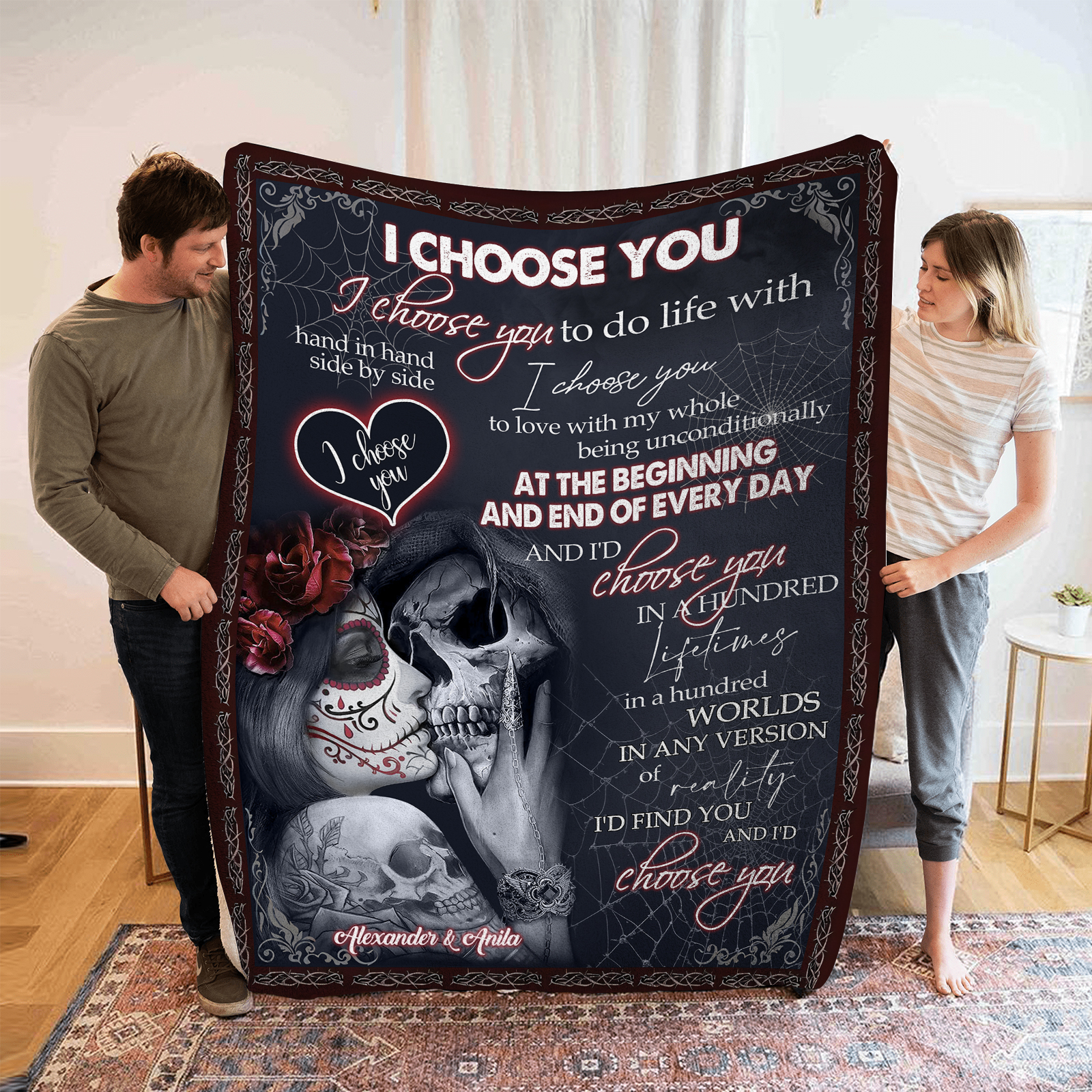 Personalised "I Choose You" Flannel Couple Blanket – Custom 2 Names Gift for Couple | Jessmade