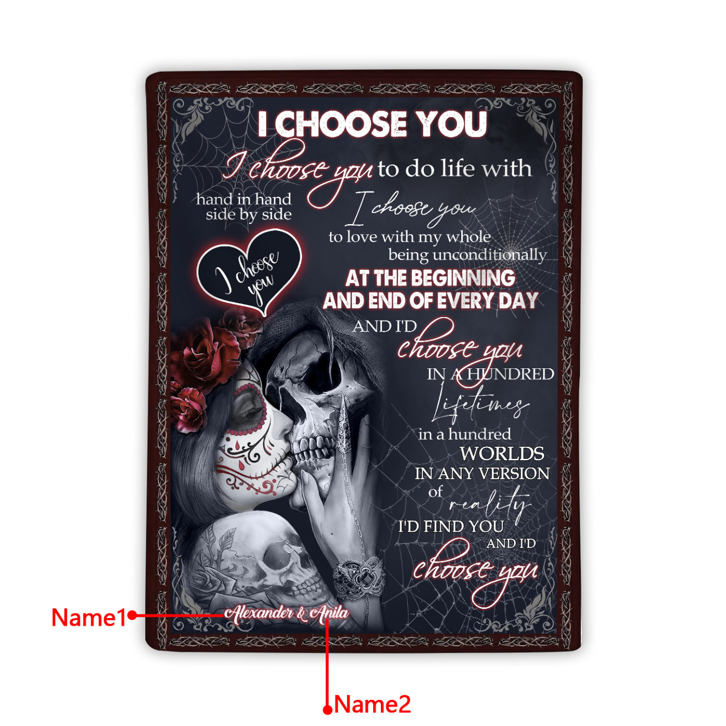 Personalised "I Choose You" Flannel Couple Blanket – Custom 2 Names Gift for Couple | Jessmade