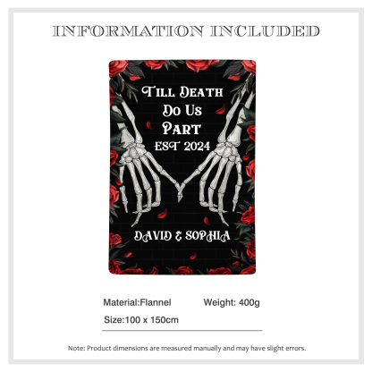 "Till Death Do Us Part' Design"-Personalised Skeleton Couple Blanket – Custom 2 Names & 1 Text Christmas Gift for Him/Her | Jessemade