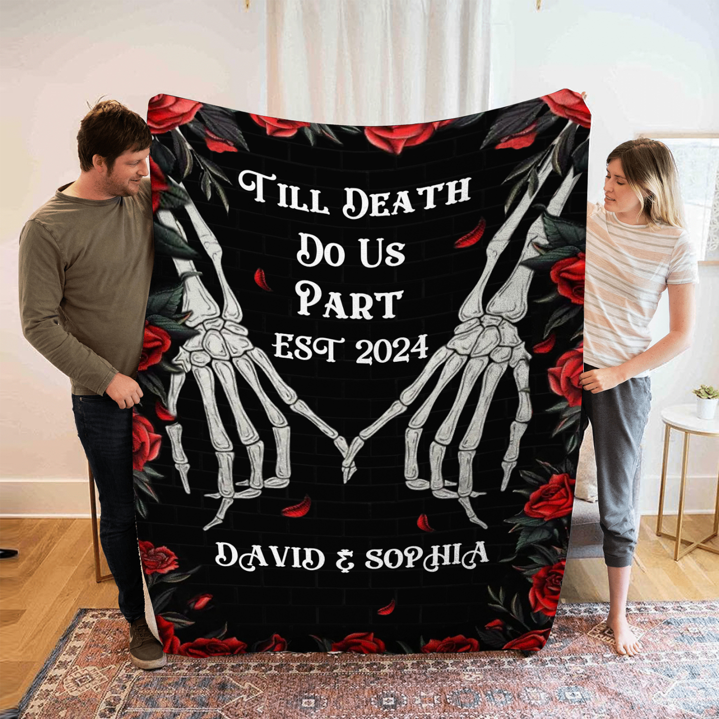 "Till Death Do Us Part' Design"-Personalised Skeleton Couple Blanket –