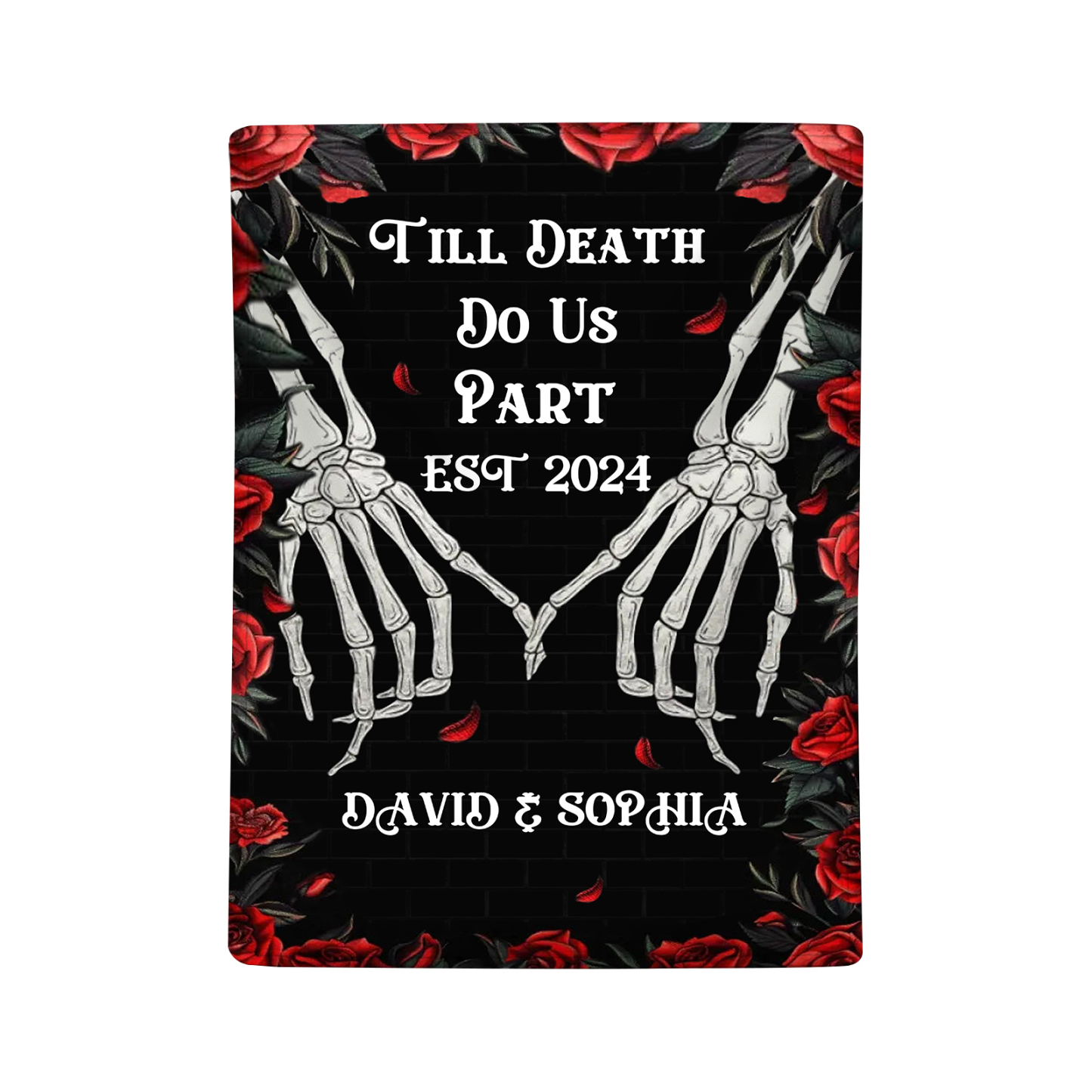 "Till Death Do Us Part' Design"-Personalised Skeleton Couple Blanket – Custom 2 Names & 1 Text Christmas Gift for Him/Her | Jessemade