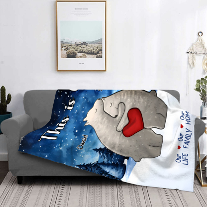 Personalised Family Bear Blanket - Custom 2 Names and Heartwarming Flannel Gift for Family | Jessmade
