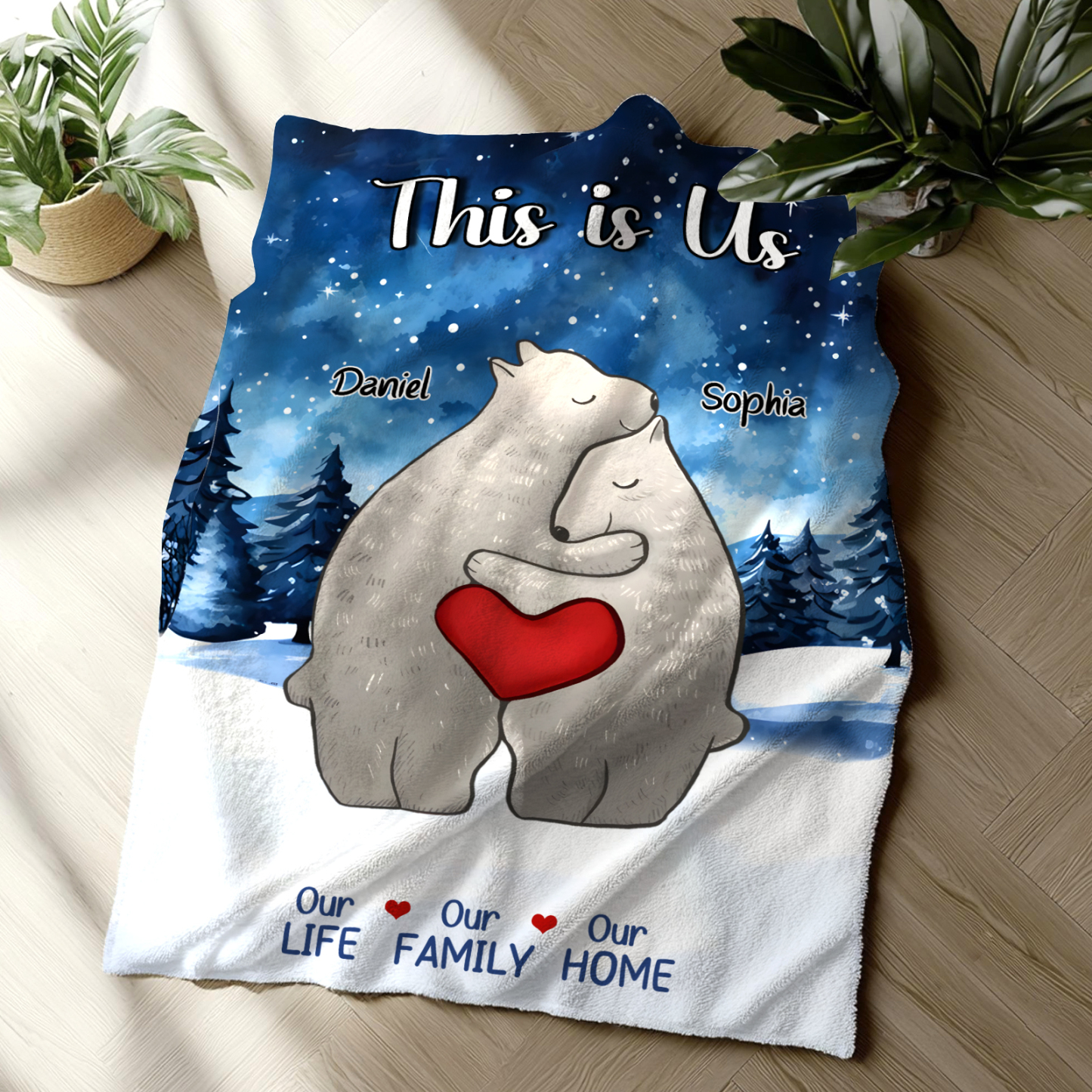 Personalised Family Bear Blanket - Custom 2 Names and Heartwarming Flannel Gift for Family | Jessmade