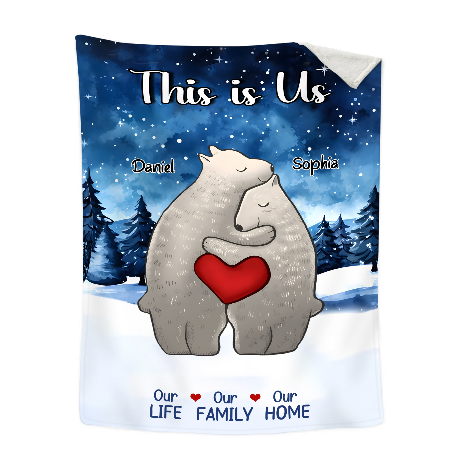 Personalised Family Bear Blanket - Custom 2 Names and Heartwarming Fla