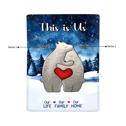 Personalised Family Bear Blanket - Custom 2 Names and Heartwarming Flannel Gift for Family | Jessmade