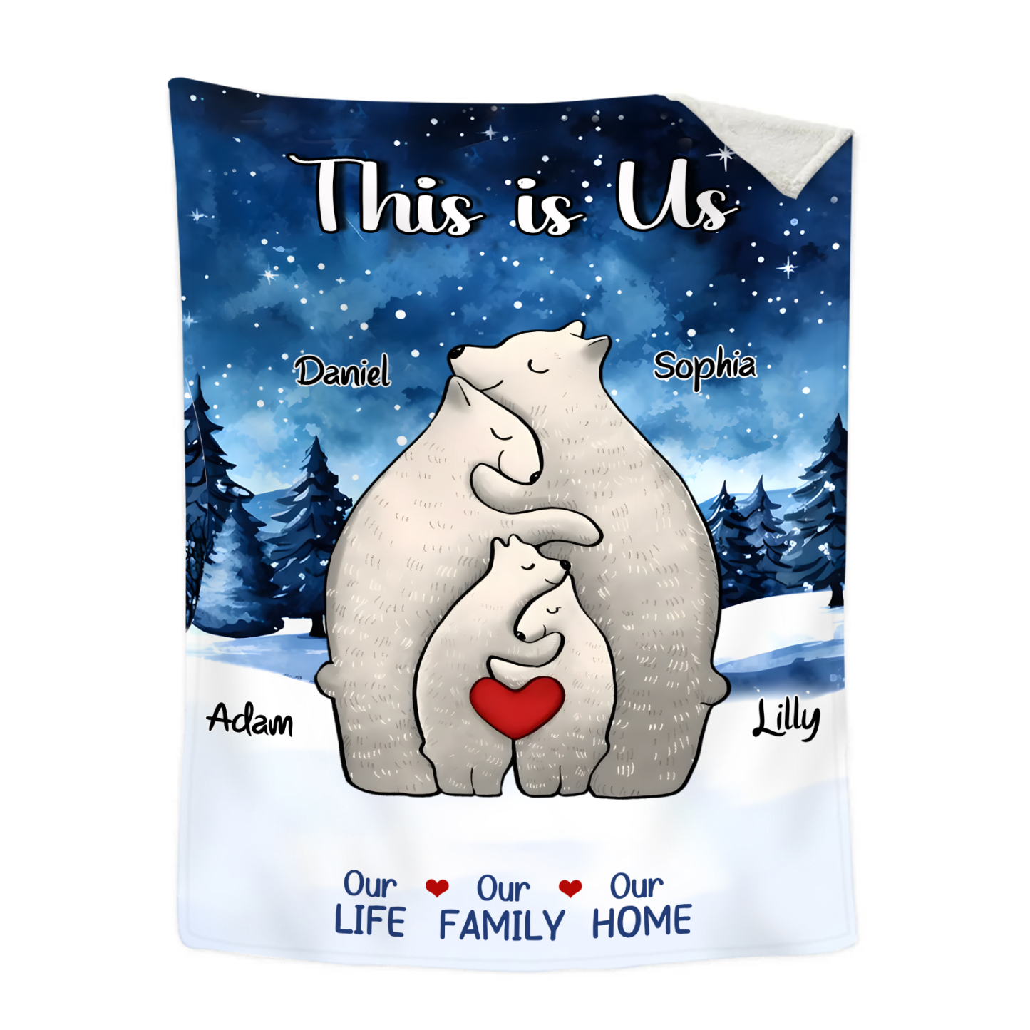 Personalised Family Bear Blanket - Custom 4 Names and Heartwarming Fla