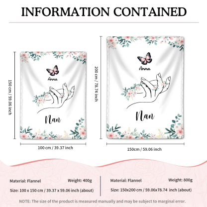 Personalised Butterfly Family Blanket - Custom 1 Name with Floral Accents Blanket Gift for Nan | Jessmade