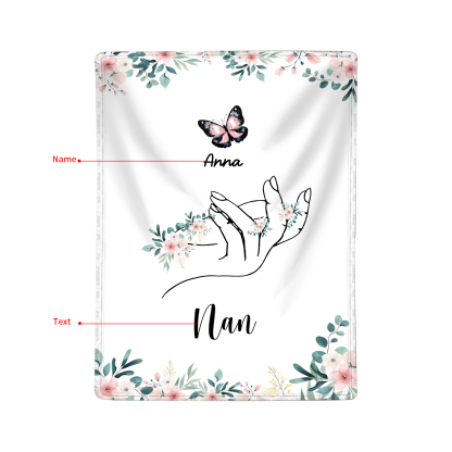Personalised Butterfly Family Blanket - Custom 1 Name with Floral Accents Blanket Gift for Nan | Jessmade