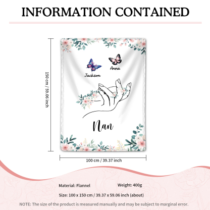 Personalised Butterfly Family Blanket - Custom 2 Names with Floral Accents Blanket Gift for Nan | Jessmade