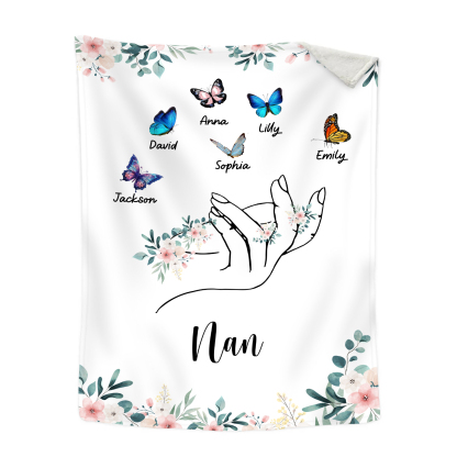 Personalised Butterfly Family Blanket - Custom 6 Names with Floral Acc