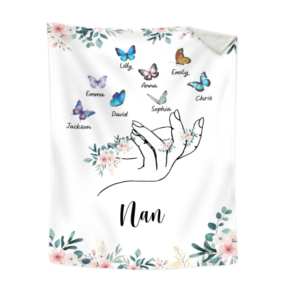 Personalised Butterfly Family Blanket - Custom 8 Names with Floral Acc