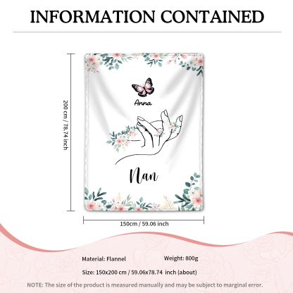Personalised Butterfly Family Blanket - Custom 1 Name with Floral Accents Blanket Gift for Nan | Jessmade