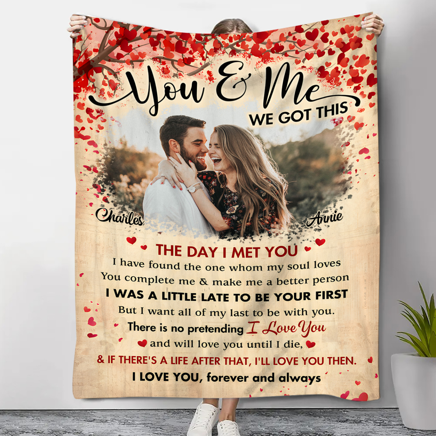 图包修改中Personalised Couple Blanket -  Custom 2 Names & Photo Design - "You & Me, We Got This" - Valentine’s Day Gift for Him/Her | Jessemade
