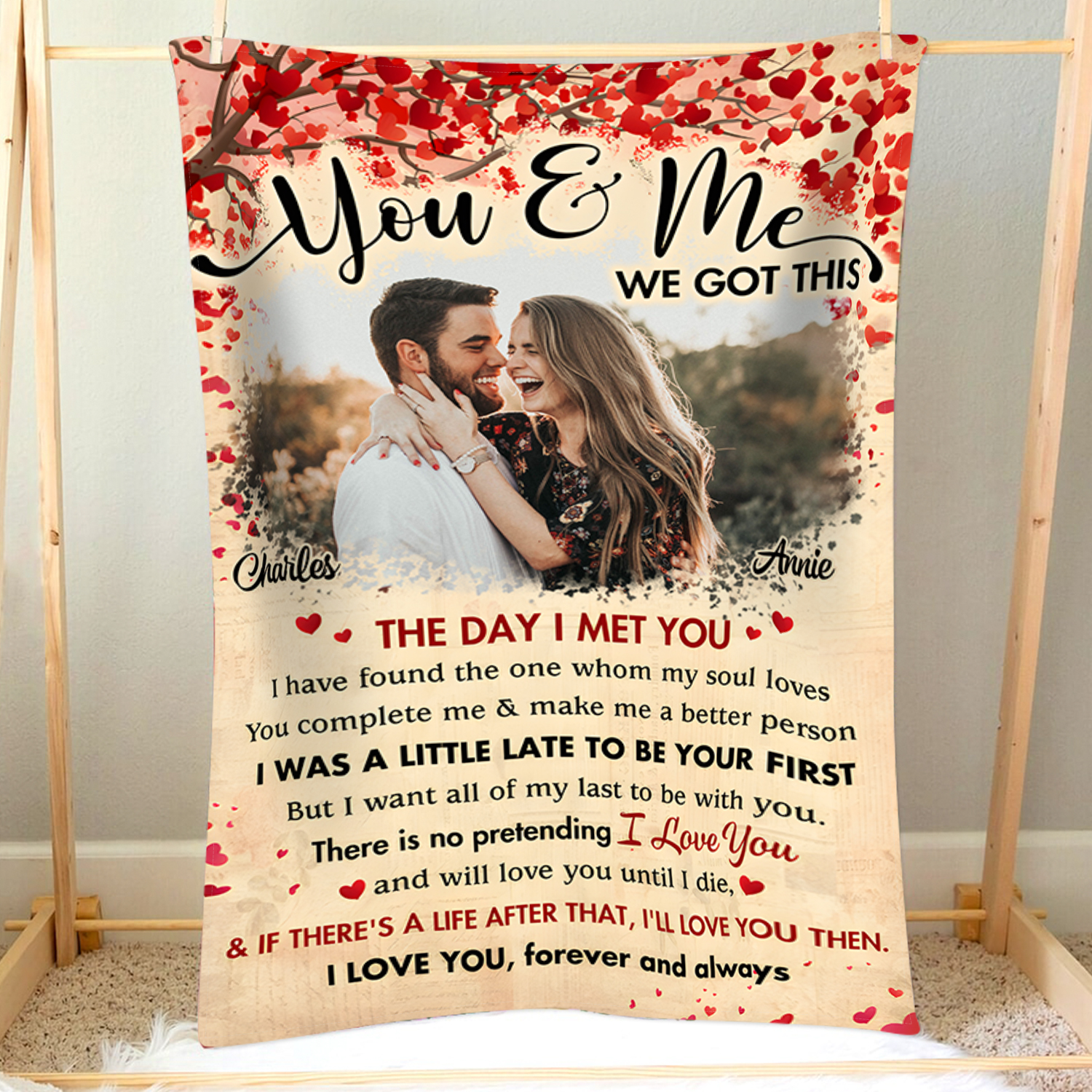 图包修改中Personalised Couple Blanket - Custom 2 Names & Photo Design - "Yo