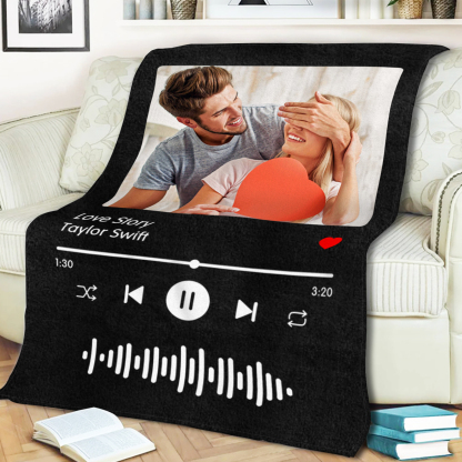 Personalised Music Blanket – Custom Photo & Text Design – "Love Story" – Valentine’s Day Gift for Him/Her | Jessemade