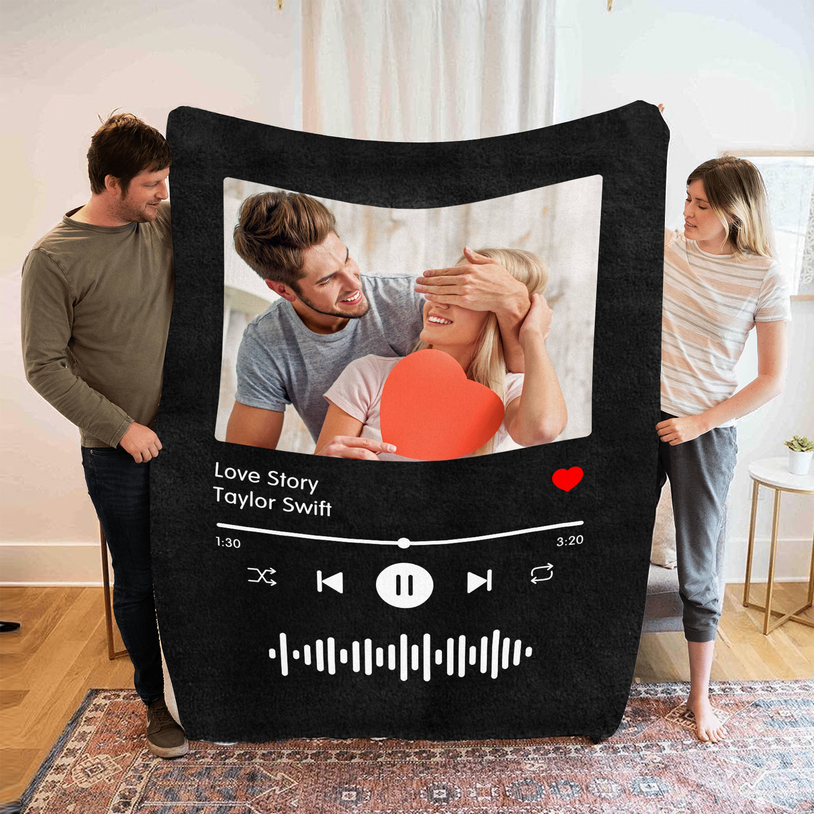 Personalised Music Blanket – Custom Photo & Text Design – "Love Story" – Valentine’s Day Gift for Him/Her | Jessemade