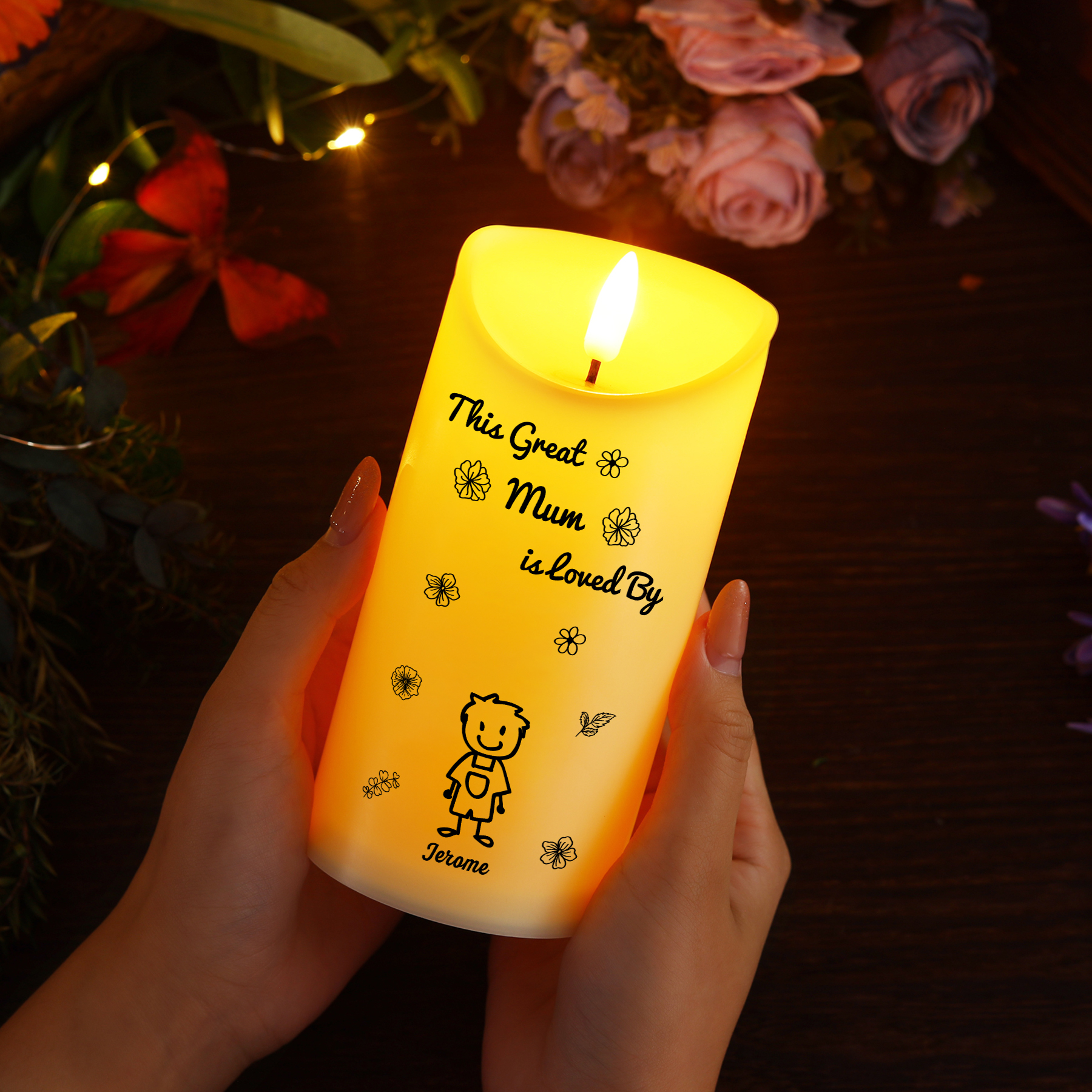 Personalised LED Candle with 1-6 Names & Gift Box Option – “This Great Mum is Loved By” – Unique Mother's Day Gifts for Her | Jessemade