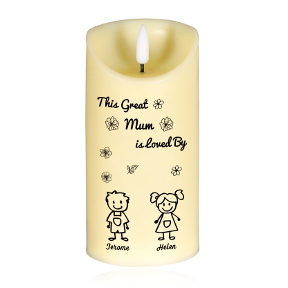 Personalised LED Candle with 2 Names & Gift Box Option – “This Great Mum is Loved By” – Unique Mother's Day Gifts for Her | Jessemade