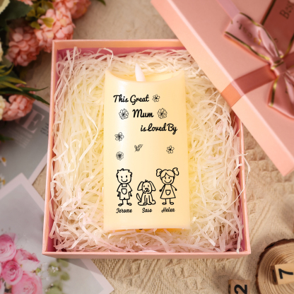 Personalised LED Candle with 3 Names & Gift Box Option – “This Great Mum is Loved By” – Unique Mother's Day Gifts for Her | Jessemade