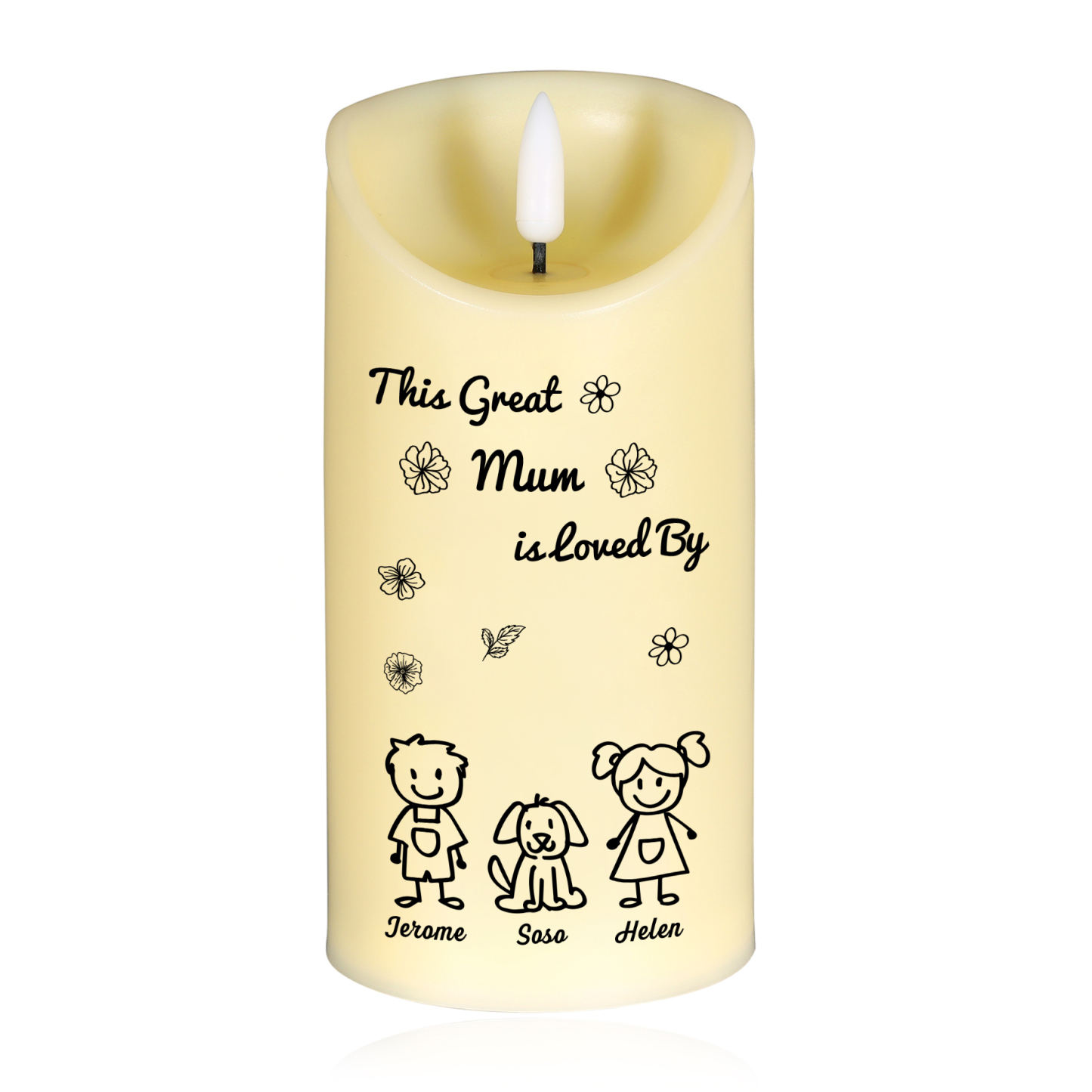Personalised LED Candle with 3 Names & Gift Box Option – “This Great Mum is Loved By” – Unique Mother's Day Gifts for Her | Jessemade