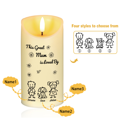 Personalised LED Candle with 3 Names & Gift Box Option – “This Great Mum is Loved By” – Unique Mother's Day Gifts for Her | Jessemade