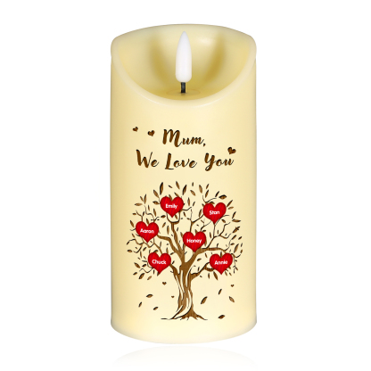 Personalised LED Candle with 6 Names, 1 Text & Gift Box Option – “Mum, We Love You” – Unique Mother’s Day Gifts for Her | Jessemade