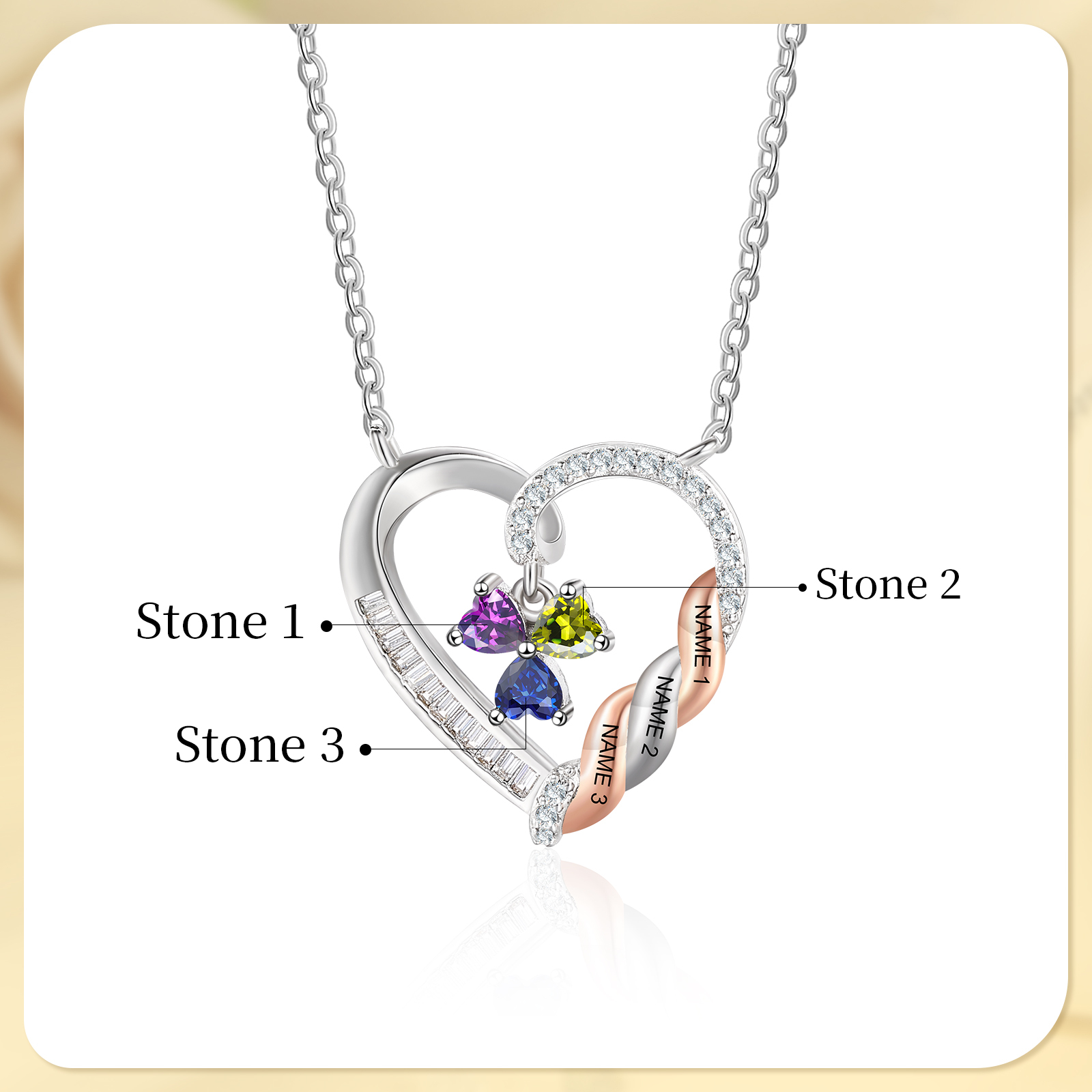 Personalised 2-4 Birthstones Heart Necklace