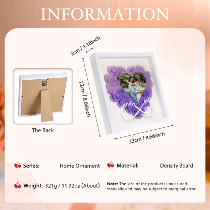 Personalized Rose Heart-shaped Shadow Box, Customized Photo & Name & Date Flower Shadow Box, Gift for Wife