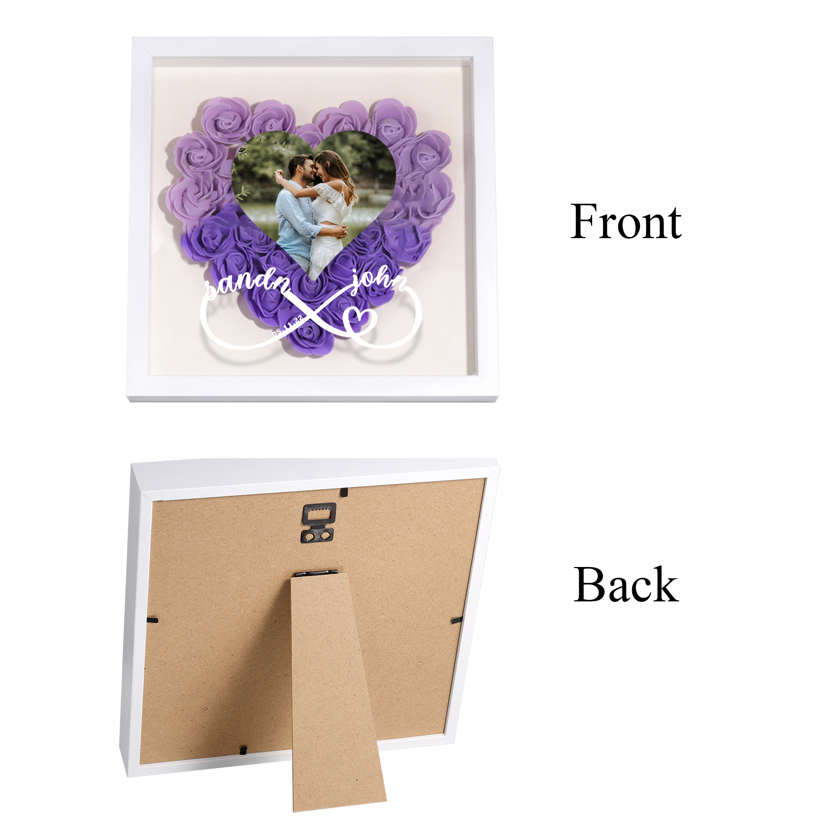 Personalized Rose Heart-shaped Shadow Box, Customized Photo & Name & Date Flower Shadow Box, Gift for Wife