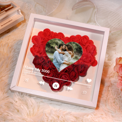 Personalised Photo Frame Heart Shaped - Custom 2 Names & 1 Photo & 1 Text with Red Rose and Couples Special Song Design Gift for Her/Him | Jessemade 
