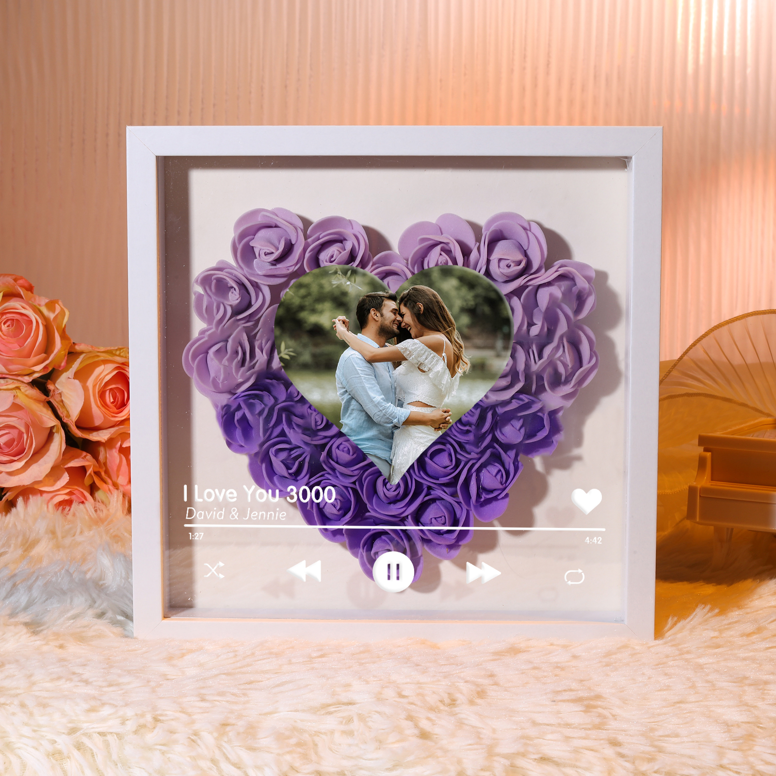 Personalised Photo Frame Heart Shaped - Custom 2 Names & 1 Photo & 1 T