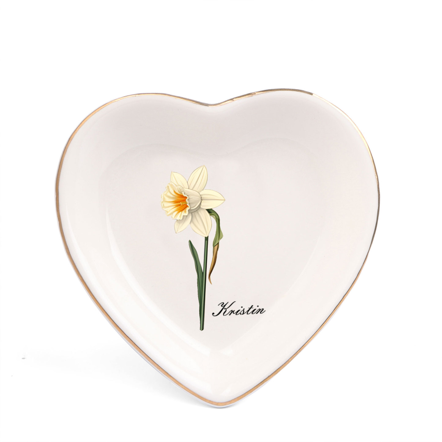 Personalized Birth Flower Jewelry Ceramic Dish custom with 1 Name & 1 Birthflower - Heart & Square Shapes | Jessemade
