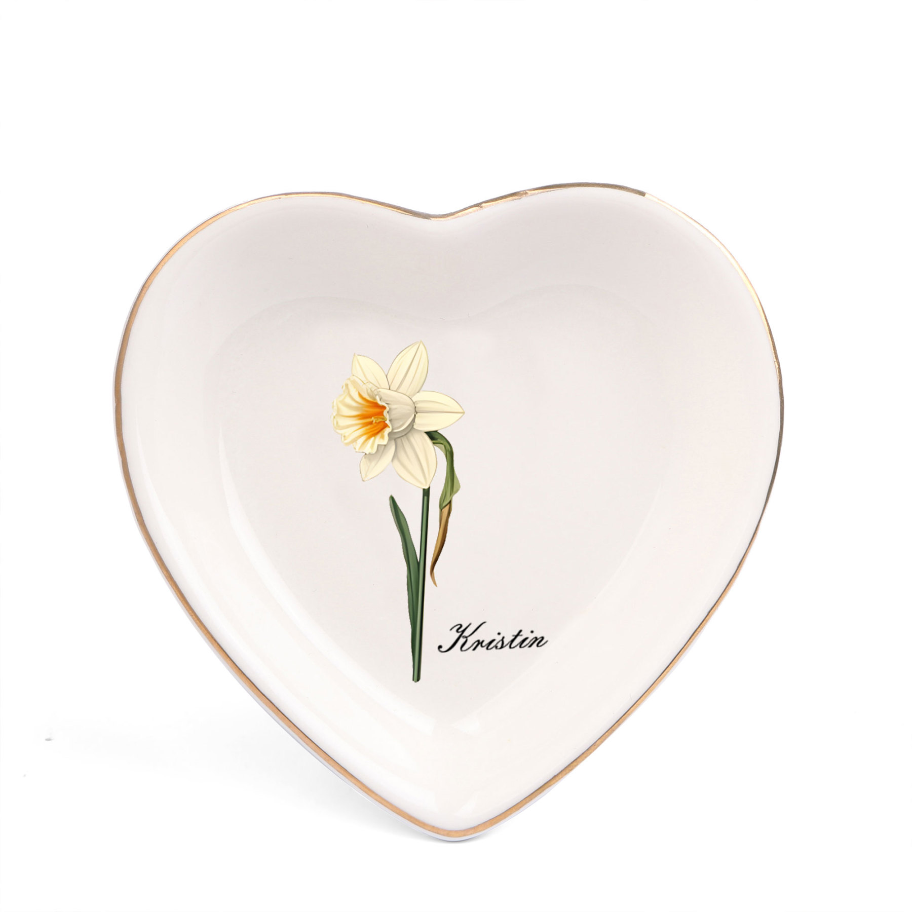 Personalized Birth Flower Jewelry Ceramic Dish custom with 1 Name & 1 Birthflower - Heart & Square Shapes | Jessemade
