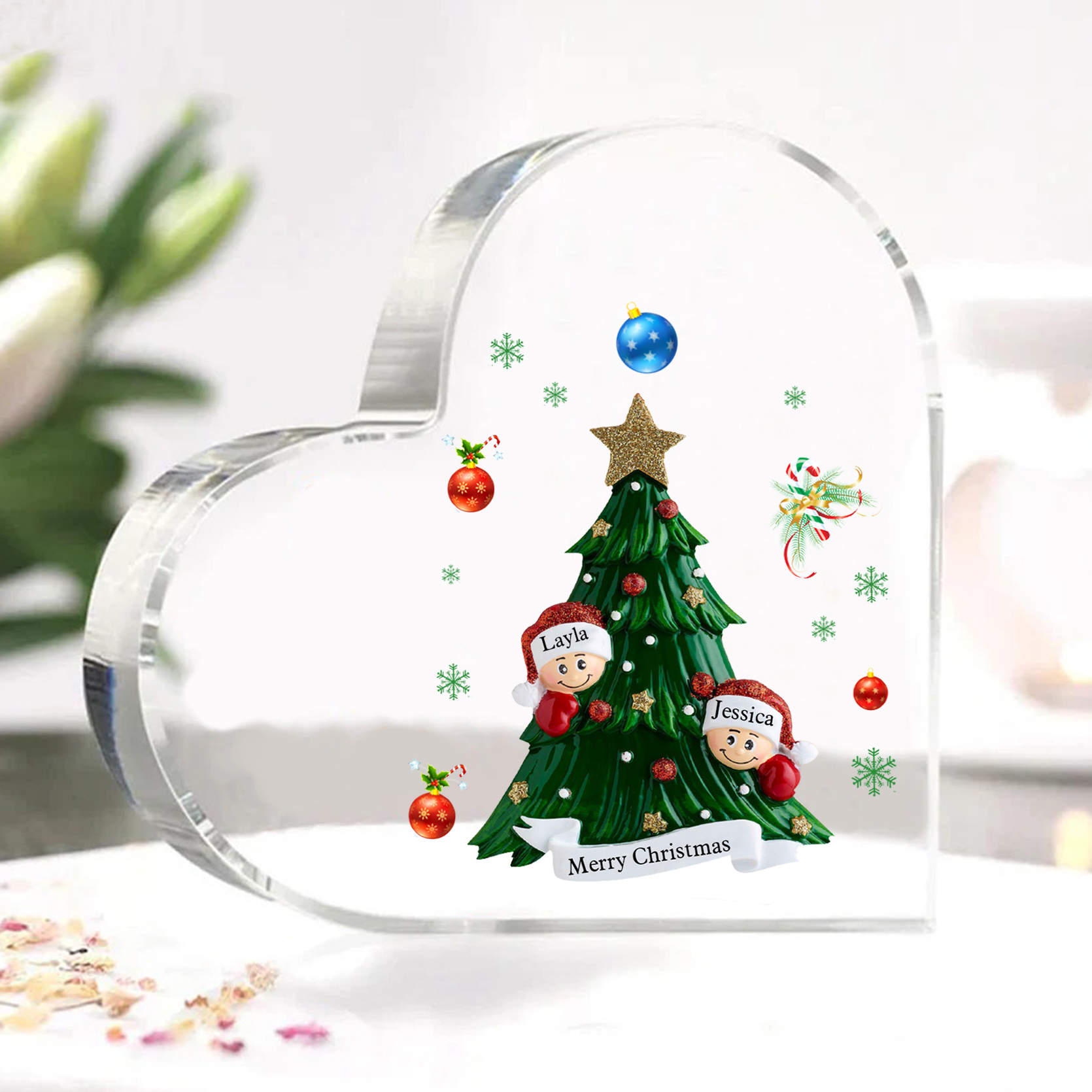 Personalised Acrylic Christmas Decoration – Custom 2 Names & Text Family Home Decor Christmas Gift for Family | Jessemade