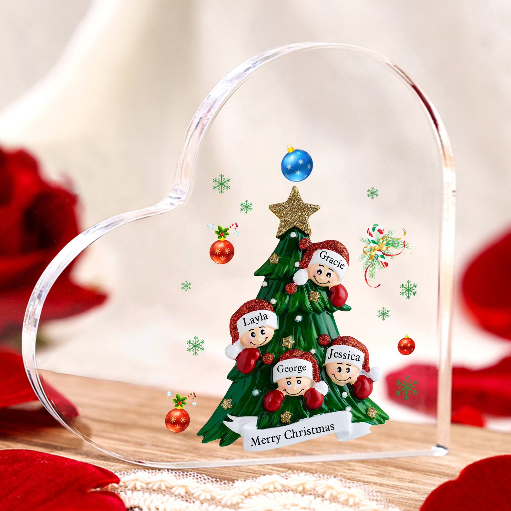 Personalised Acrylic Christmas Decoration – Custom 4 Names & Text Family Home Decor Christmas Gift for Family | Jessemade