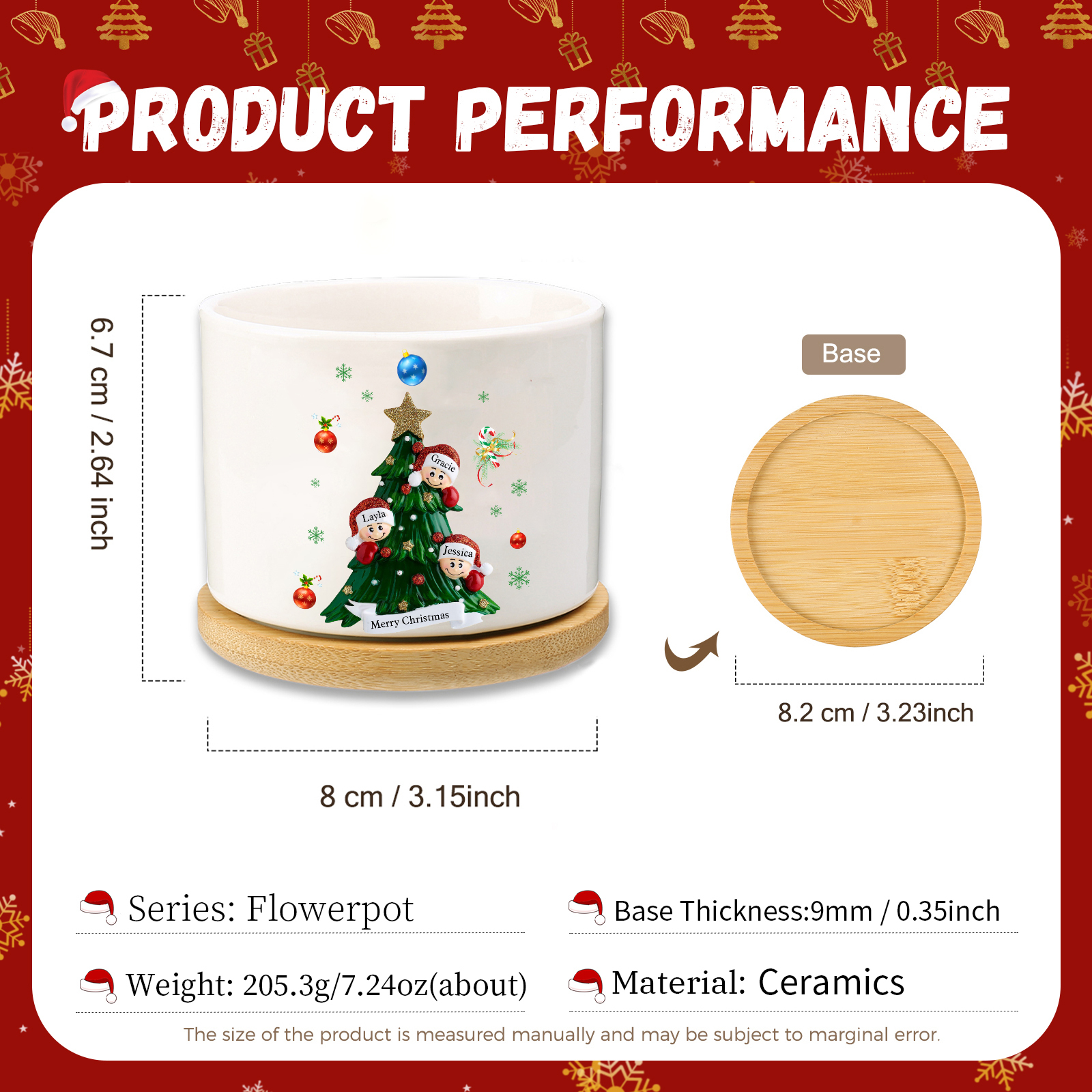 Personalised Christmas Flowerpot with Custom 1-8 Names & Text – Gift Christmas for Family | Jessemade