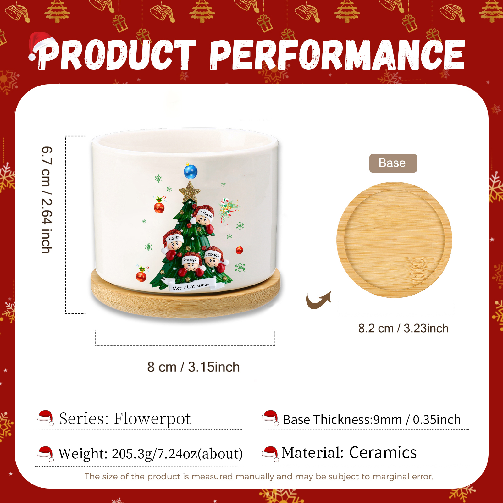 Personalised Christmas Flowerpot with Custom 1-8 Names & Text – Gift Christmas for Family | Jessemade