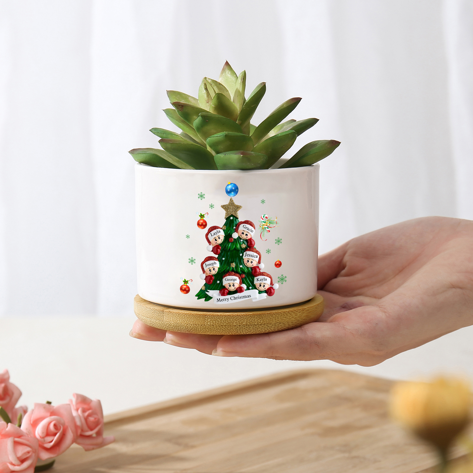 Personalised Christmas Flowerpot with Custom 1-8 Names & Text – Gift Christmas for Family | Jessemade