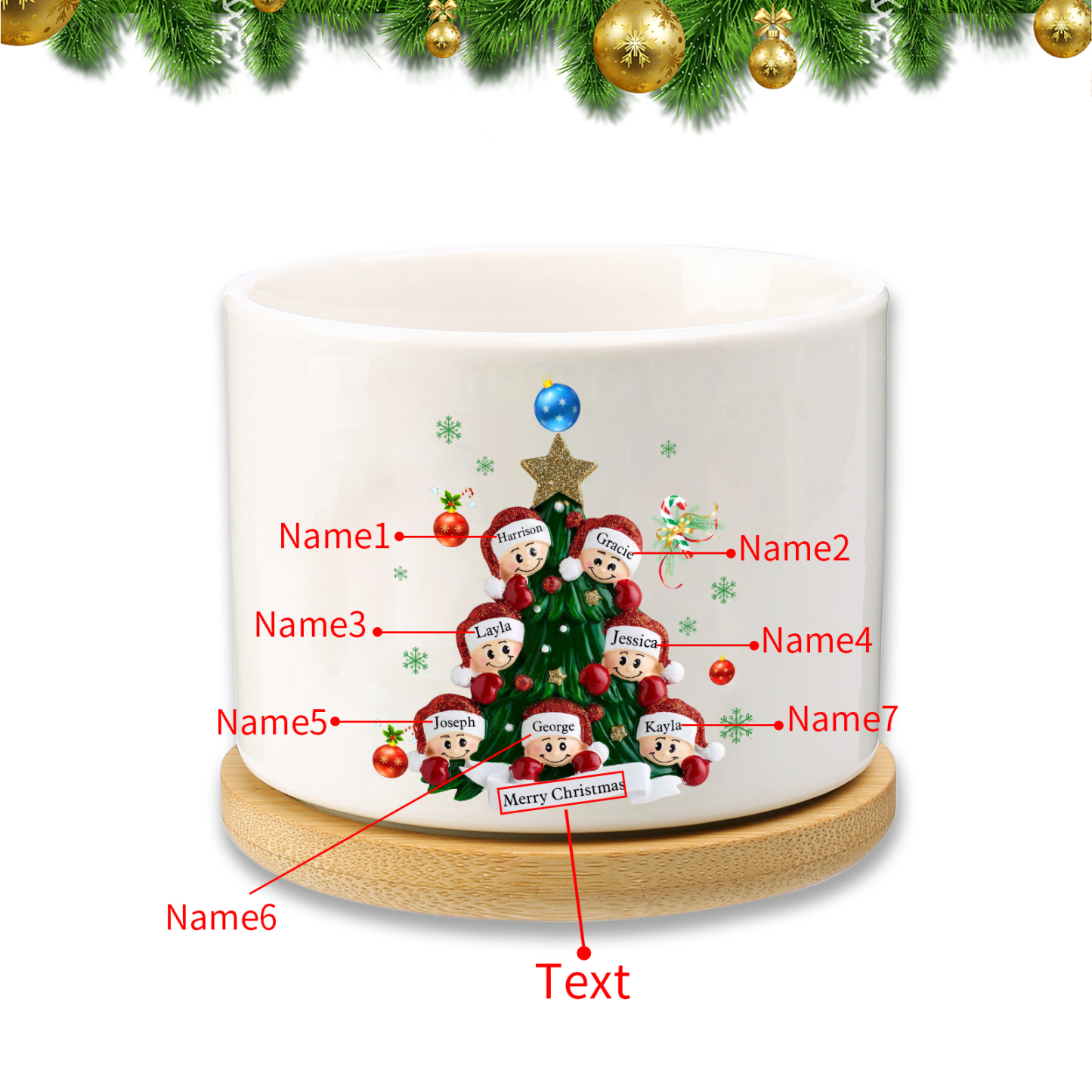 Personalised Christmas Flowerpot with Custom 1-8 Names & Text – Gift Christmas for Family | Jessemade