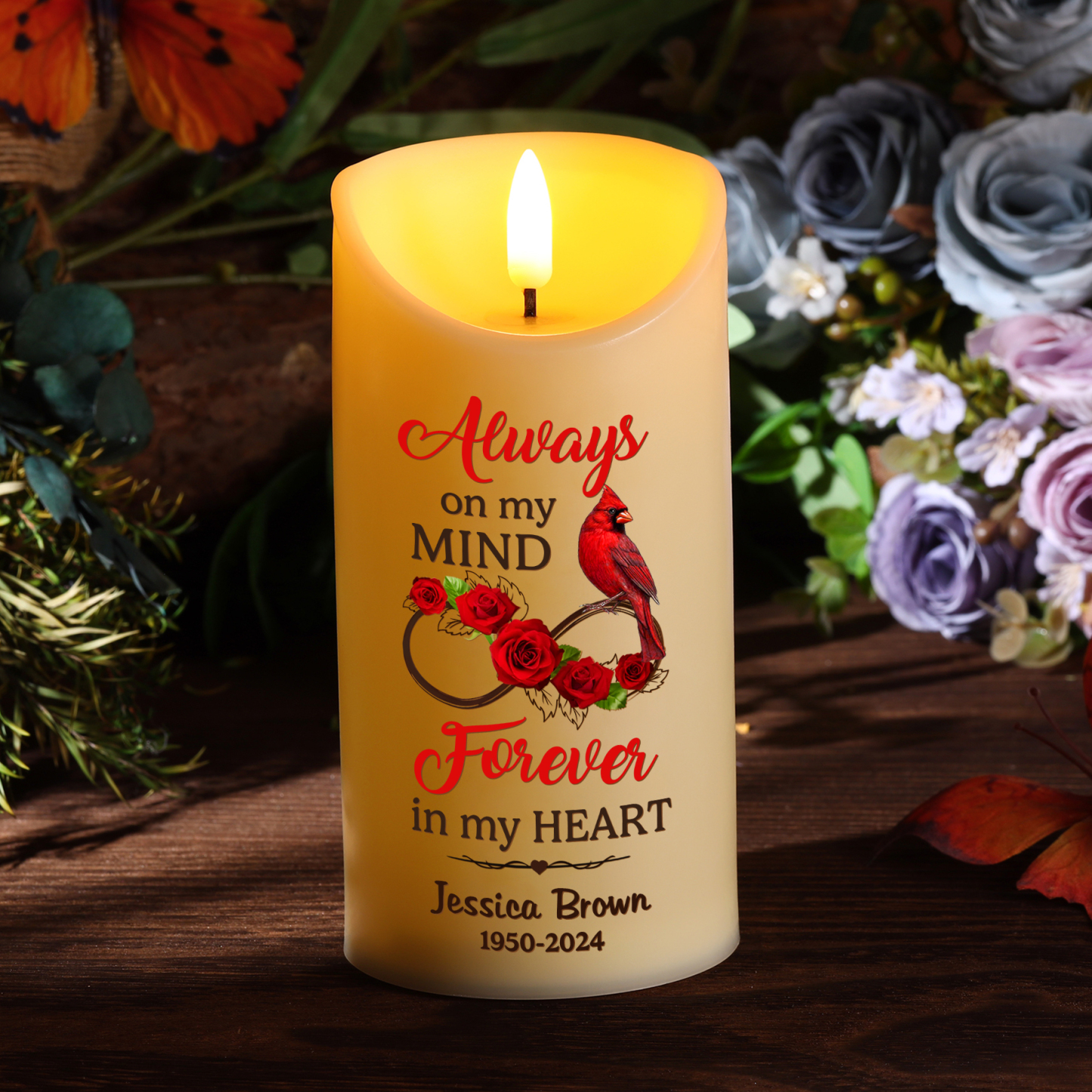 "IN mE" Personalised Memorial LED Candle - Custom Photo, Name & Dates 