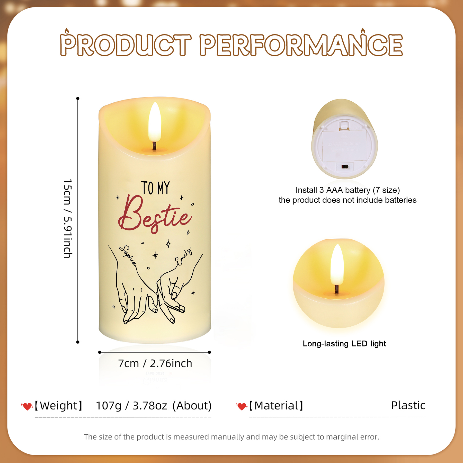 Personalised Bestie LED Candle - Custom 2 Names Christmas Gift for Sisters/Friends | Jessemade