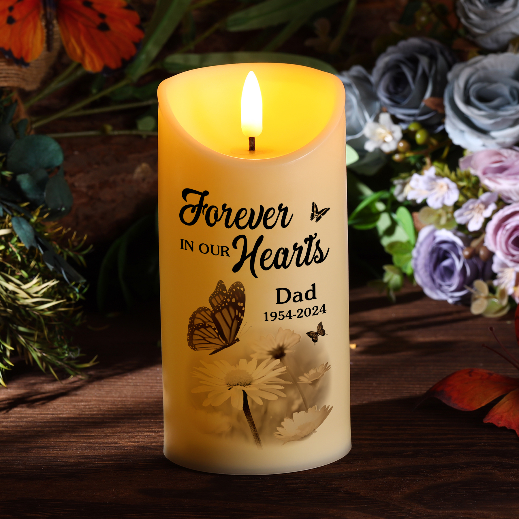 "Forever In Our Heart" Personalised Memorial LED Candle-Custom Photo, Name & Dates Memorial Gift | Jessemade